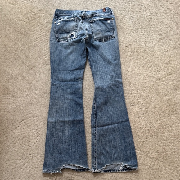 Sz 27 Vintage 7 For All Mankind Blue Distressed Flare Jeans 100% cotton - Picture 6 of 7